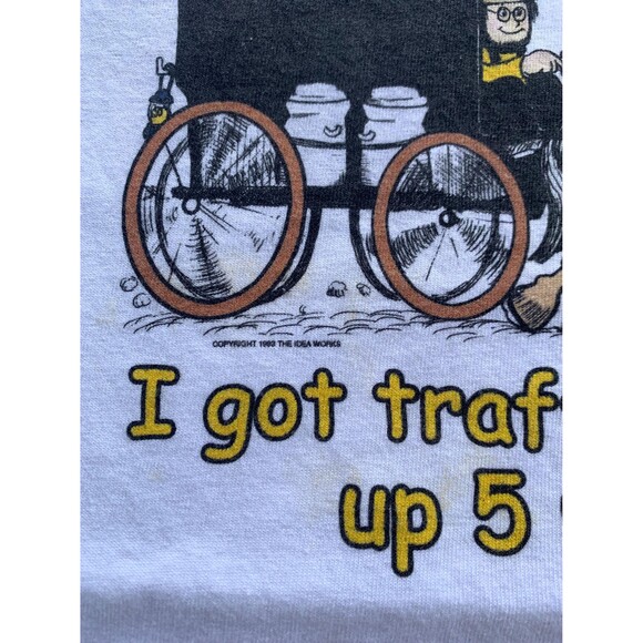 Vintage 90s I may be slow but... I got traffic backed up 5 miles Funny Tshirt M - Picture 3 of 8